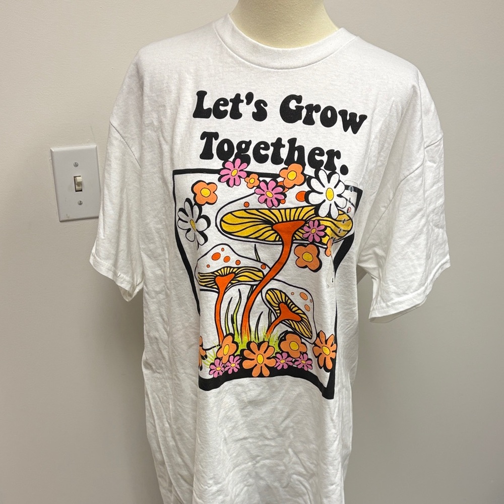White Graphic T-Shirt with Mushroom Design